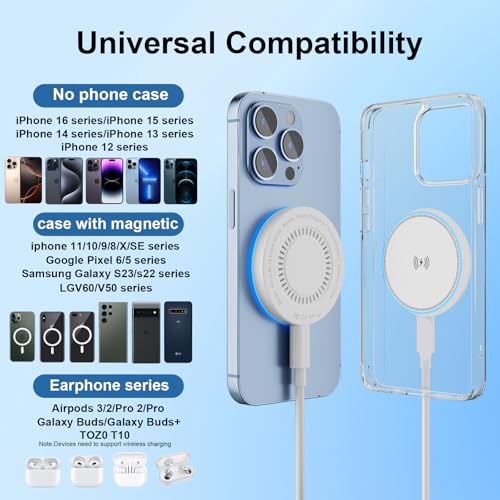 Magnetic Charger 3 Pack 15W Magnetic Wireless Charger Fast Charging Pad Compatible with iPhone 17/16/15/14/13/12 Series & AirPods 4/3/2/Pro Charging Pad with Dual Ports - color: White, size: 3Pack