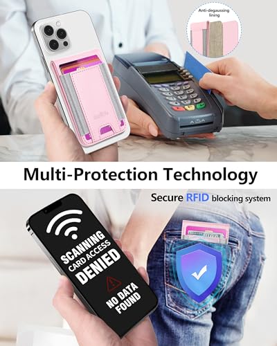 Phone Wallet Stick On with Stand, Adhesive Phone Card Holder, 8-Card Holder - color: Pink
