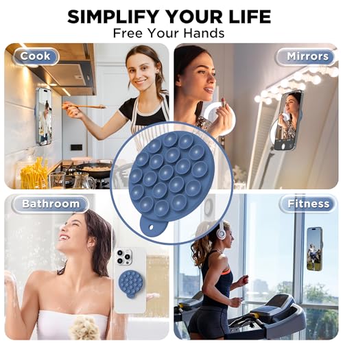 Magnetic Suction Cup Phone Mount, Compatible with MagSafe, Silicone Octo Cup Buddy Sticky Grip Holder for iPhone and Android, Removable Hands-Free Selfie/Video for TikTok, Azure Blue - color: Azure Blue