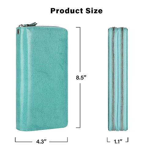 Small Compact Women Wallet RFID Blocking Genuine Leather Bifold Purse with ID Windows - color: 2-waxed Tiffany Blue, size: One Size