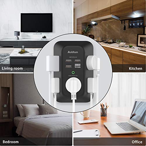 Addtam Surge Protector, Outlet Extender with 5 AC and 4 USB Ports, Black - style: 1C3A No PD