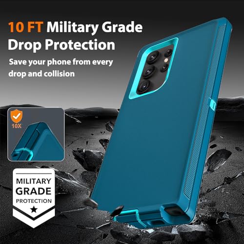 for Samsung Galaxy S22 Ultra Case with 2Pcs Self Healing Flexible TPU Screen Protector & Camera Lens Protector, 3 in 1 Heavy Duty Shockproof/Drop Proof/Dust Proof Case (Blue/Turquoise) - color: Blue/Turquoise