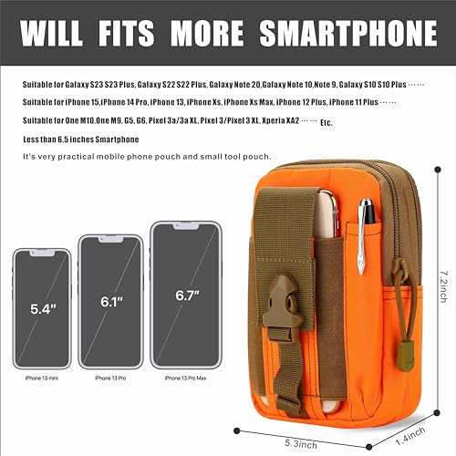 Tactical Waist Pouch EDC Molle Waist Bag Belt Phone Pouch Holster Purse Carrying Pouch for Smartphone, Tools - color: Orange