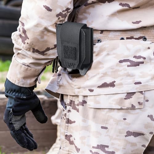 TRIWONDER Tactical Cigarette Pouch Molle Small Military Bag Battery Cigarette Case EDC Utility Card Holder Lighter Slot Mini Cigar Waist Pack - color: 02 Black - Hook and Loop