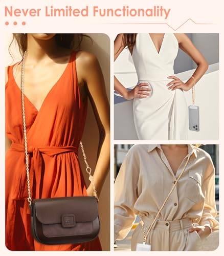 MoKo Metal Phone Crossbody Chain Lanyard with Wrist Strap and 2 Patches - color: Gold