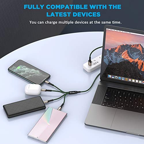 Multi Charging Cable, 2Pack 4FT Nylon Braided Universal 4 in 1 Multiple USB Cable 3A Charging ,with Dual Phone/USB-C/Micro-USB Port Adapter Connectors for Cell Phones Tablets and More