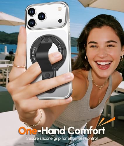 GripMate 2nd Magnetic Phone Grip Stand, Slim MagSafe Phone Ring Holder - color: Balck