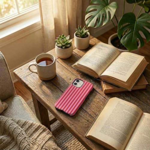 Soft TPU Bumper & Hard PC Back Phone case for iPhone 12 Red | Dual Layer, Drop Protection, Cute Red Striped, Matte Comfort Grip, for Women - size: iPhone 12