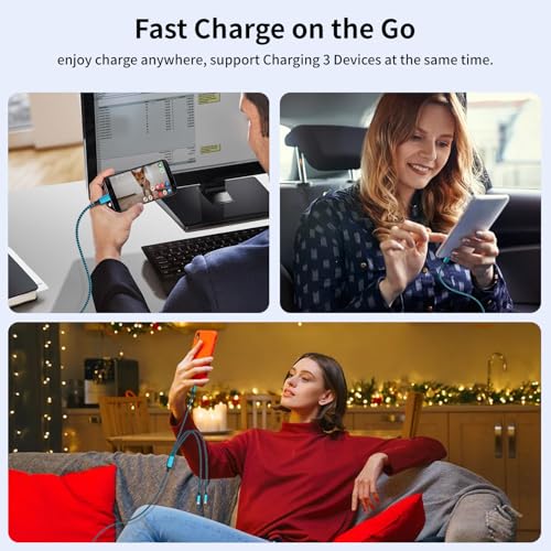 3 in 1 Multi Charging Cable Fast Charging 100W, USB C Cable 4FT 1Pack - color: Sky Blue&Black