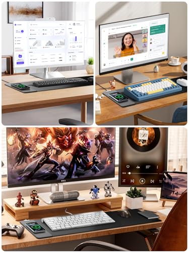 Magnetic Wireless Charging Mouse Pad, 31.5"x11.8" Large Desk Mat - color: Black-31.5"x11.8"-Mag
