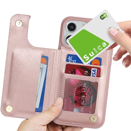 iCoverCase Compatible with iPhone 14 Pro Case with Card Holder, Wallet Case for Women Men RFID Blocking PU Leather Protective Phone Case 6.1 Inch (Rose Gold) - color: Rose Gold