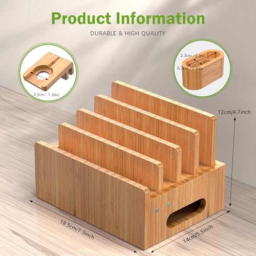 Bamboo Charging Station for Phone, Watch&Earbud with 5-Port HUB & 5 Cables - color: Dock Stand +Cables +Charger