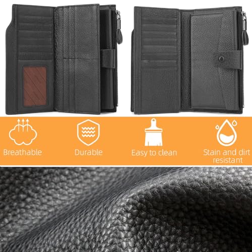 YALUXE Women's Real Leather Wallet RFID Protect 21 Card Slots Phone Pocket - color: 9- Pebbled Black, size: Genuine Leather