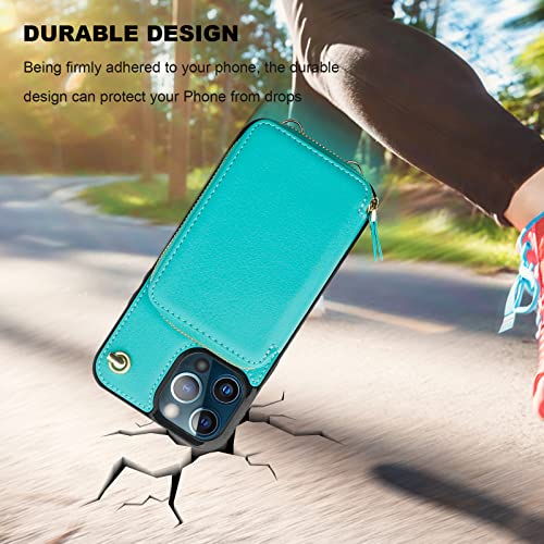 Bocasal Multi-Slot Crossbody Wallet Case for iPhone 12 Pro Max, Mint Green | RFID Blocking PU Leather Purse Case with Card Holder, Handbag Flip Cover with Zipper Wrist Strap Lanyard for Women 6.7 Inch - color: Green