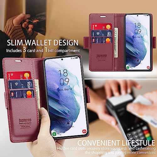 Samsung Galaxy S21 5G Wallet Case with Card Holder RFID Blocking Kickstand Magnetic,Leather Flip Case for Samsung Galaxy S21 5G 6.2 Inch (Fashion Wine Red) - color: Fashion Wine Red, size: S21 5G 6.2"