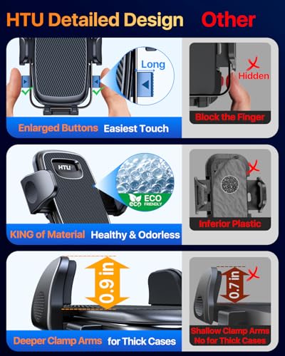 HTU 2026 Latest Upgrade Military-Grade Anti-Shake 90+LBS Car Phone Holder - color: Deep Black