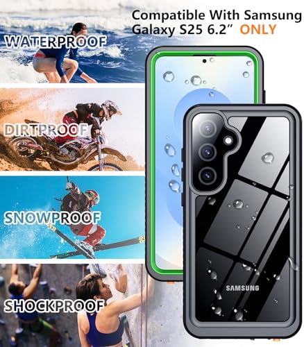 Designed for Samsung Galaxy S25 Case Waterproof, Built-in Lens & Screen Protector Military Shockproof Dropproof IP68 Underwater Full Body Phone Case for Galaxy S25 5G 6.2"-Green/Clear (2025) - color: Green