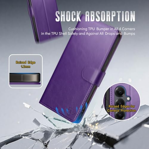 Wallet Case for Samsung Galaxy S25 Plus, Purple | RFID-Blocking Card Holder, Kickstand, Magnetic Closure, PU Leather Folio Flip Cover, Protective Women Men Cases - color: Purple, size: Samsung Galaxy S25 Plus