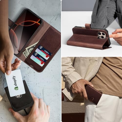 Genuine Leather Wallet Case for iPhone 15 Pro Max, Dark Brown | Magnetic Detachable, 2-in-1 Flip Folio, RFID Blocking, Wireless Charging - color: Dark Brown, size: 15 Pro Max 6.7‘’