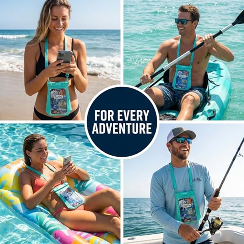 Salt Life Large Waterproof Phone Pouch Bag – IPX8 100% Waterproof Protection, Extra Storage Phone Dry Bag with Touchscreen Clear Window, Secure Seal Closure & Lanyard for Beach & Water Sports - color: Pink