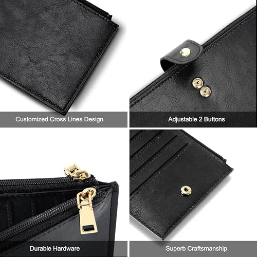 Travelambo RFID Wallet Women Large Size Bifold Multi Card Wallet Case with Zipper Pocke Credit Card Holder for Women - color: Black Wax Leather