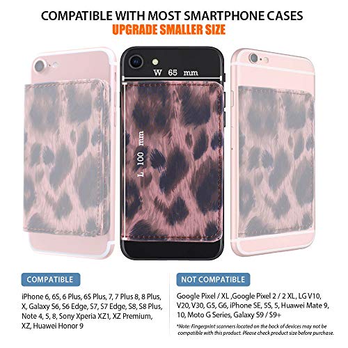 CheapSunday ID Card Holder for Back of Phone Leather Phone Wallet Stick On with Stand Flip Waterproof Leather Adhesive Wallet for Most Cellphones (Leopard Small) - color: Leopard Small