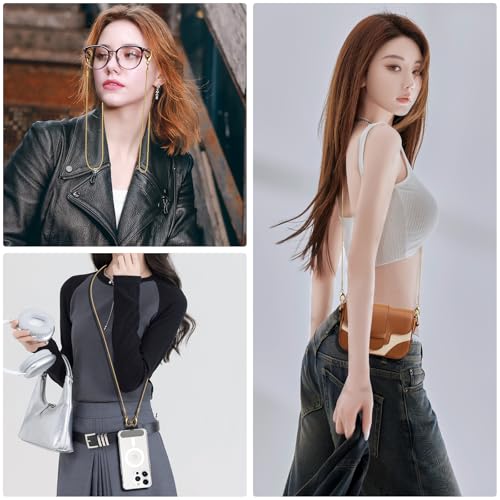 UnnFiko Crossbody Cell Phone Lanyard for Women, Universal Metal Phone Chain Strap Crossbody with 2X Phone Tether Tab, Multifuctional for iPhone and Most Smartphones (Silver) - color: Silver
