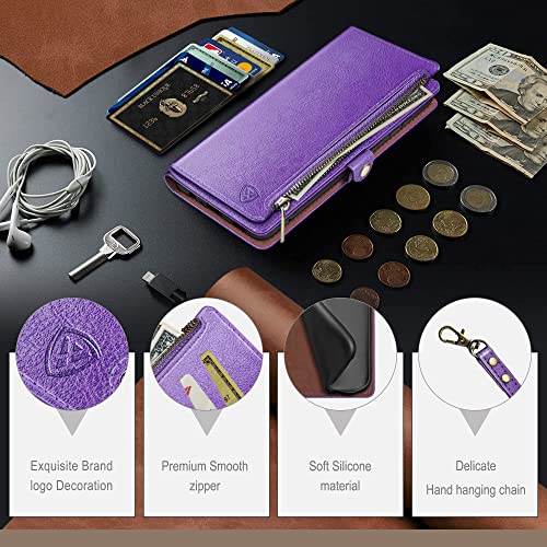 XcaseBar Compatible with iPhone 16e 6.1"/17e 6.1" Wallet case with Zipper Credit Card Holder【RFID Blocking】,Flip Folio Book PU Leather Phone case Shockproof Cover Women Men for Apple 16e case Purple - color: Purple