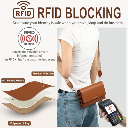 Small Crossbody Bags for Women RFID Vegan Leather Wristlet Phone Mini Purse Shoulder Handbag Wallet Travel Purse - color: Brown