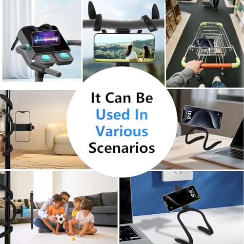 U-Shaped Flexible Phone Holder for Treadmill, Peloton, Stroller, Shopping Cart, Desk – Portable 21-inch Gooseneck Long Arm Phone Mount, Fits 4.7"-6.9" Smartphones, with 17mm Ball Adapter 1/4" Threaded