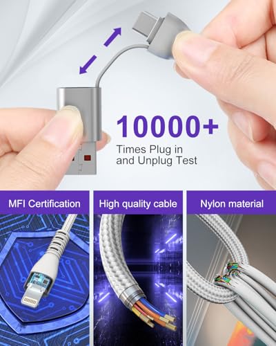 100W Multi Charging Cable for Samsung Galaxy Watch - 2026 Upgraded 4 in 2 Fast Charging Cord for iPhone17/16/15/14/13/12, Galaxy Watch 7/6 Classic/6/5 Pro/5, Galaxy S24, Android,iPad, MacBook, 10FT