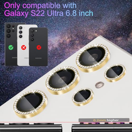 Camera Lens Protector for Samsung Galaxy S22 Ultra, Diamond Gold - color: Diamond Gold