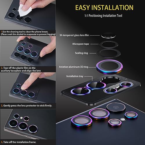 Camera Lens Protector for Samsung Galaxy S23 Ultra, Glitter Black - color: Glitter Black