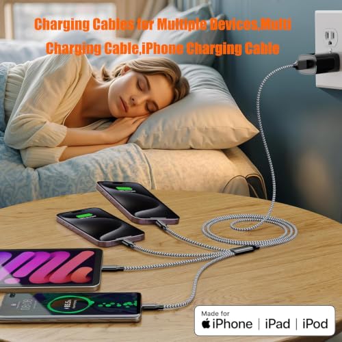 4 in 1 Multi Charging Cable 4ft 2 Pack,Braided MFi Certified Charger Cable - color: Black Grey-4ft