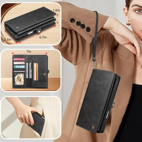 for Wallet Case Compatible with iPhone 15 Pro Max,Multi-Function Detachable 2 in 1 Magnetic iPhone 15ProMax Case Wallet,Flip Strap Zipper Card Holder Phone Case with Shoulder Strap(Darkgray) - color: DarkGray, size: iPhone 15 pro max