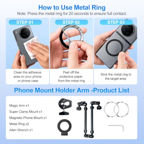 Desk Camera Mount Clamp Magic Arm Kit with Cable Clip for MagSafe for iPhone, Magnetic Overhead Phone Mount, 22" Adjustable Camera Boom Arm with Secure Grip for Smartphone Webcam Action Camera Mic - size: MS09