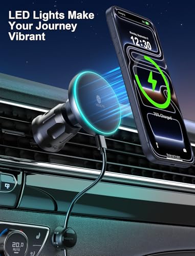 for iPhone Magsafe Car Mount Charger Vent-LED Wireless Car Charger - color: Glossy Black