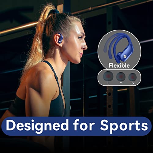 bmani Ear Buds Wireless Earbuds Bluetooth Headphones with 80H Playtime LED Display Case, Over-Ear Hook with Mic, Stereo Sound, Easy Button Controls, Sports Earphones for Running Workout Gym Blue - color: Blue, style: AI Buds Pro