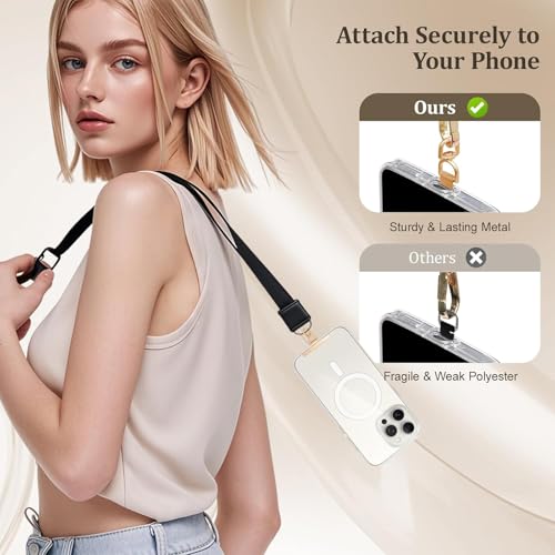 360° Rotating Phone Lanyard Tab,Ultra Thin 0.2mm Stainless Steel Adhesive Free Phone Tether Patch, Universal Metal Lanyard Holder for All Cell Phones,Gold