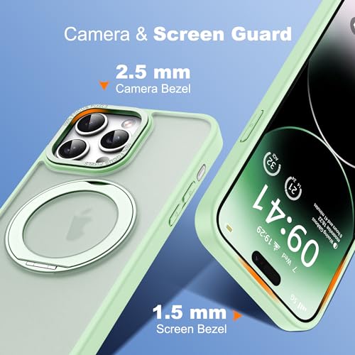 for iPhone 14 Pro Max Case with 360° Spin Magnetic Stand,Green | iPhone 14 Pro Max Phone Case 6.7",Spin Magnetic Ring Stand,Compatible with MagSafe,Military Protection,Translucent Matte - color: Green, size: iPhone 14 Pro Max