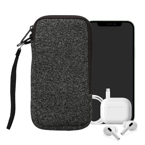 kwmobile Universal Phone Pouch Size XXL - 7" - Neoprene Smartphone Pouch with Zip - Water-Repellent Mobile Phone Case - Sleeve in Anthracite/White - color: anthracite / white, size: XXL - 7"