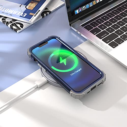 IDweel for iPhone 15 Case with Screen Protector,Luxury 3 in 1 Shockproof Slim Fit Hybrid Heavy Duty Protection Glitter Hard PC Cover Soft Silicone Bumper Full Body Case,Dark Blue/Grey - color: Dark Blue/Grey