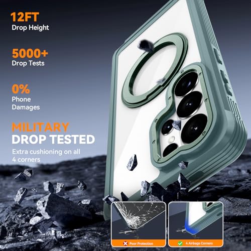 Magnetic for Samsung Galaxy S26 Ultra Case, Compatible with MagSafe, Full Body Rugged Case with Built-in Screen Protector & Kickstand & Belt-Clip (Green) - color: Green