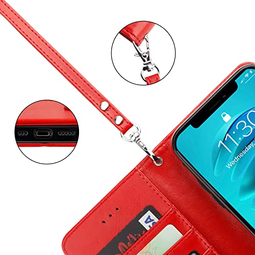 Bocasal Detachable Wallet Case Card Holder for iPhone 14, Red | RFID Blocking Kickstand Card Slots Holder PU Leather Magnetic Shockproof Wrist Strap Removable Flip Protective Cover 6.1 inch - color: Red