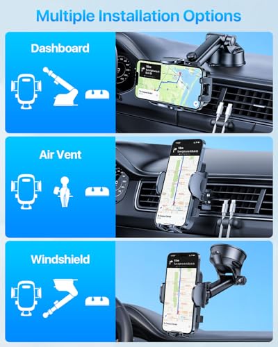 【Upgraded Strongest Suction & Pro Military-Grade】Ultimate Car Phone Mount【360°Rotatable Suction】Cell Phone Holders Truck Stand for Dashboard Windshield Vent for iPhone 18 Pro Max 17 Samsung,Dark Grey - color: Dark Grey