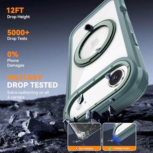 Magnetic for iPhone Air Case, Compatible with MagSafe, Full Body Rugged Case with Built-in Screen Protector & Kickstand & Belt-Clip (Green) - color: Green