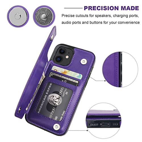 ONETOP for iPhone 12 & iPhone 12 Pro Wallet Case with Card Holder,Purple | Kickstand,ID/Cash Holder,Case Wallet with Card Slots,Double Magnetic Clasp,Durable PU Leather Shockproof Cover for Women Men - color: Purple