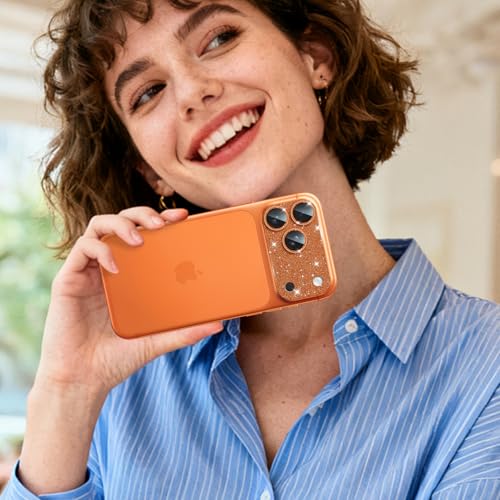 Camera Lens Protector for iPhone 17 Pro Max, Bling Glitter Women - color: Sparkly Orange