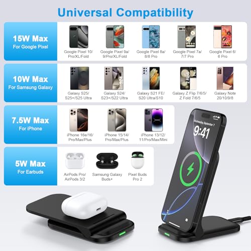 Foldable Wireless Charger Stand Fast Charging for Samsung Galaxy S26 Ultra - color: Black