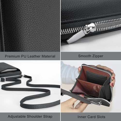 DOB SECHS Leather Passport Wallet Crossbody Phone Bag, RFID Blocking Passport Holder Credit Cards Case for Women - color: Black-41